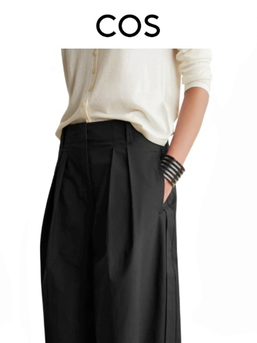COS Pleated Wide-Leg Trousers in Black